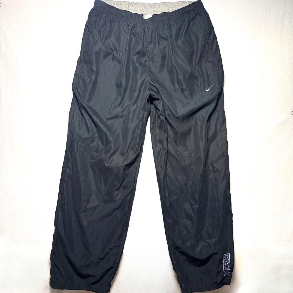 vintage y2k nike baggy embroidered black grey & blue windbreaker track pants
